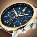 Tommy Hilfiger Kyle 1791980 Men’s Multi-Function Blue Dial Brown Leather Watch