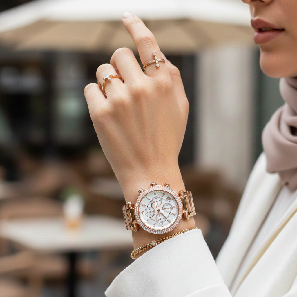 Michael Kors MK5491 Parker Women’s Mother of Pearl Dial Rose Gold Stainless Steel Chronograph Watch