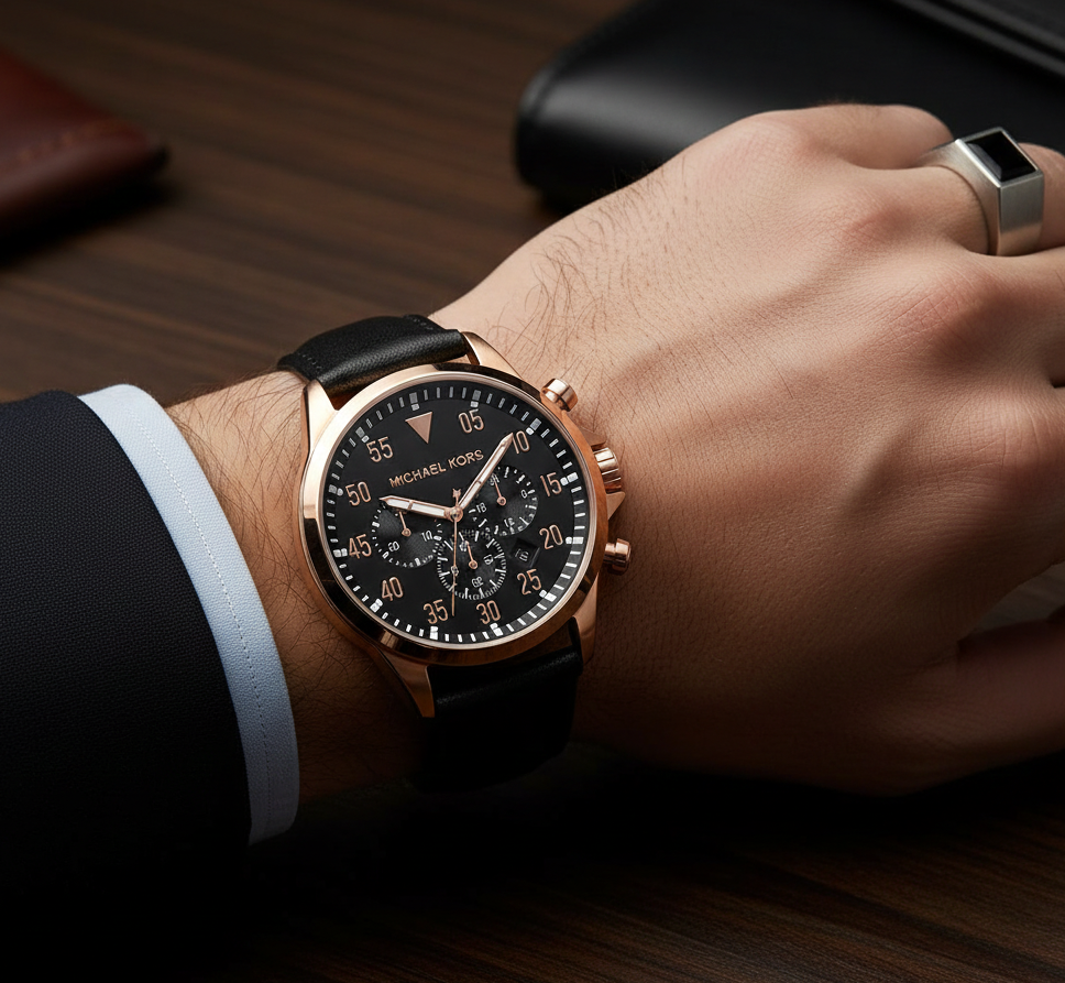 Michael Kors MK8535 Men’s Black Dial Rose Gold Stainless Steel Gage Chronograph Watch