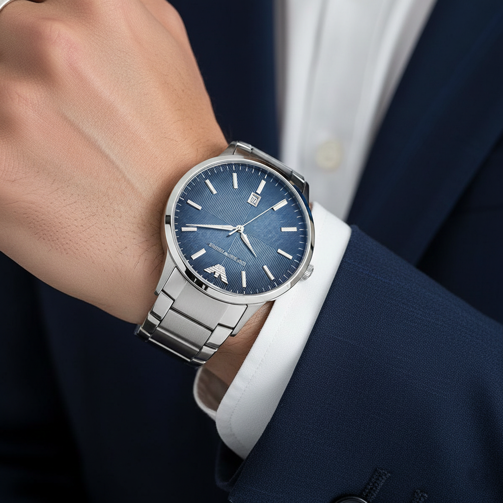 Emporio Armani AR2472 Men’s Blue Dial Stainless Steel Renato Watch