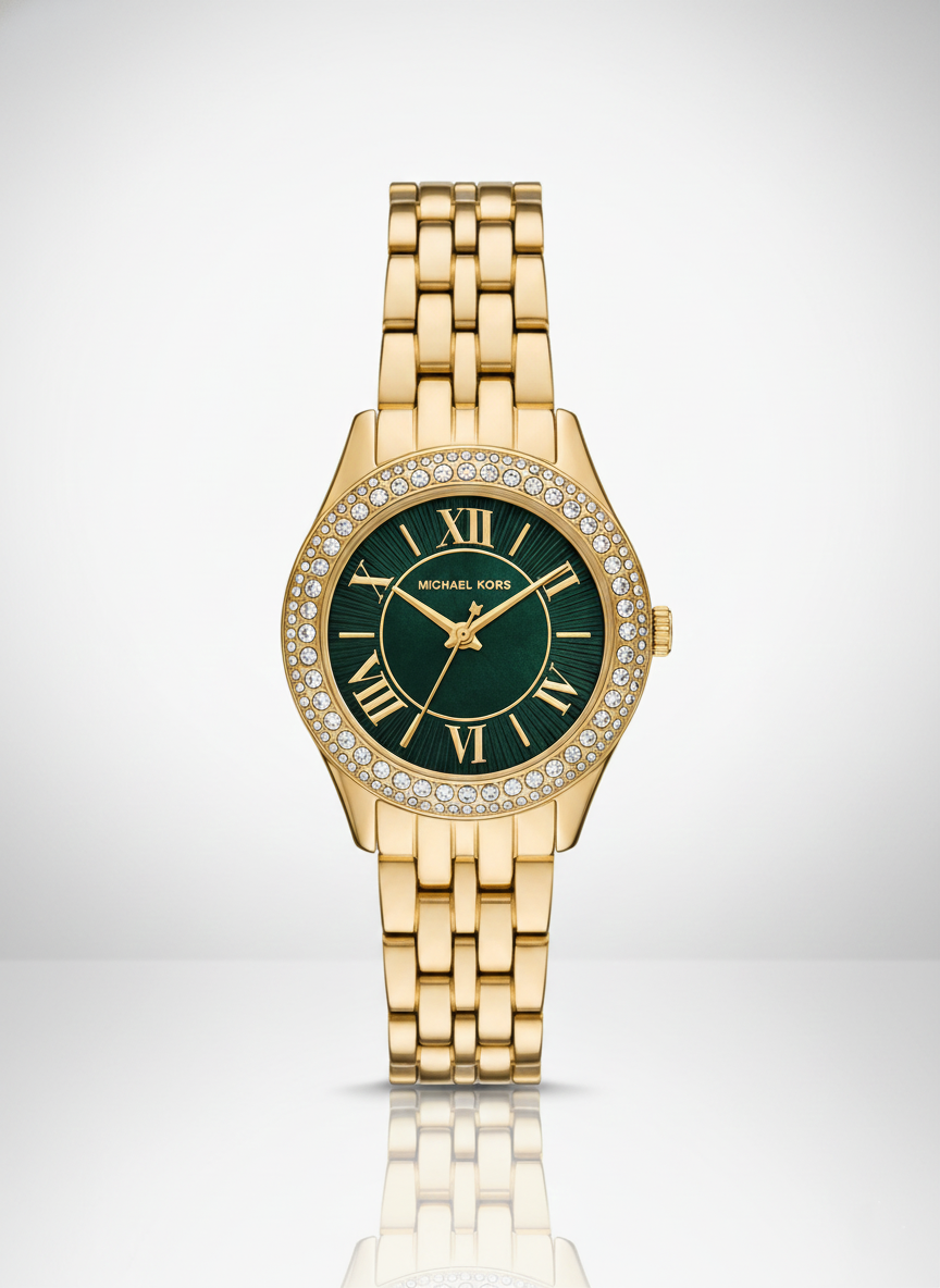 Michael Kors MK4870 Harlowe Women’s Gold Green Dial Crystal Watch