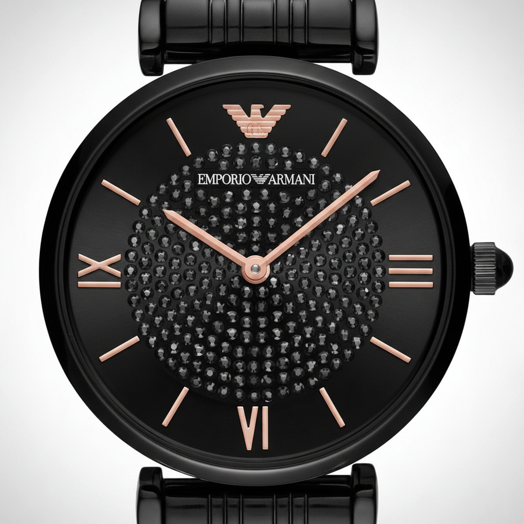 Emporio Armani AR11245 Women’s Black Dial Rose Gold Gianni T-Bar Watch