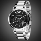 Emporio Armani AR2434 Men’s Black Dial Stainless Steel Renato Watch