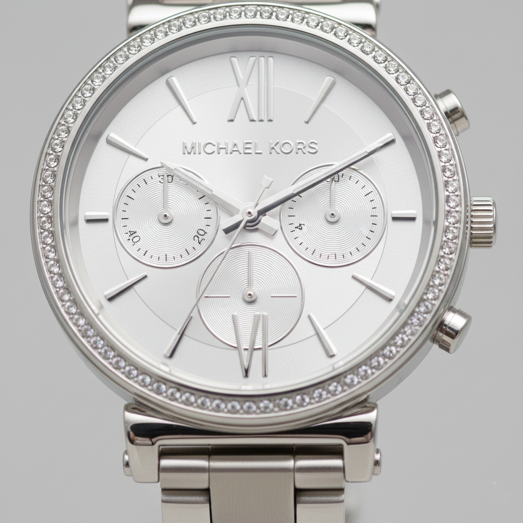 ساعة مايكل كورس MK6575 صوفي كرونوغراف نسائية فضية اللون بمينا فضي من الستانلس ستيل