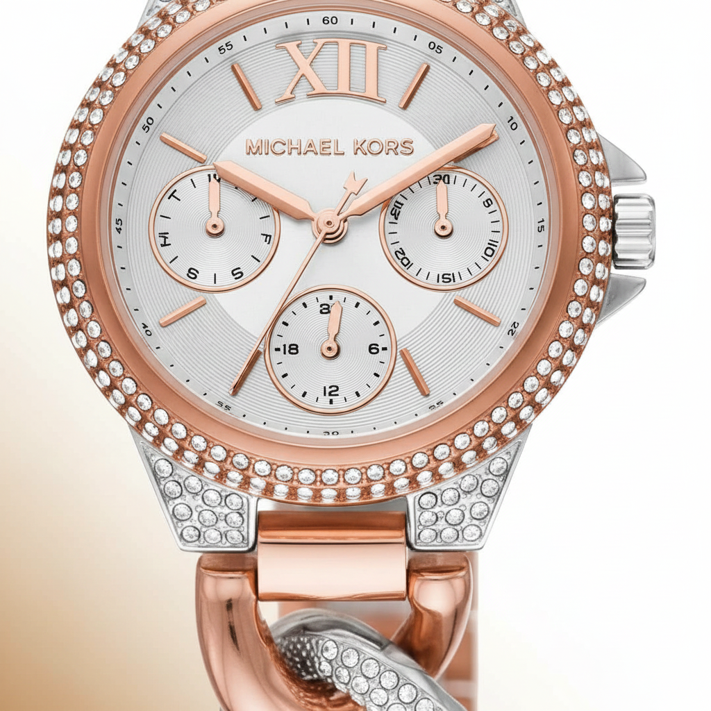 Michael Kors MK6843 Women’s Rose Gold & Silver Mini Camille Crystal Chain-Link Watch