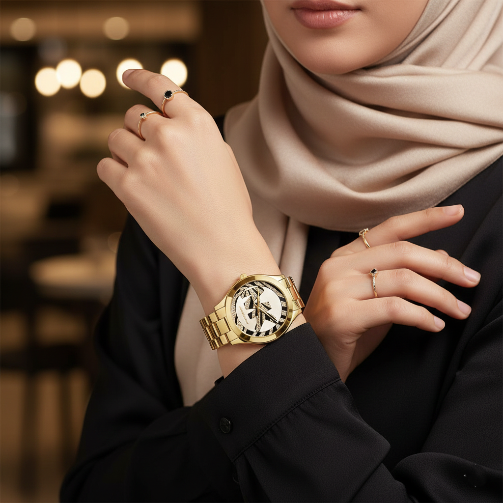 Michael Kors MK4561 Slim Runway Women’s Gold Crystal Logo Dial Stainless Steel Watch