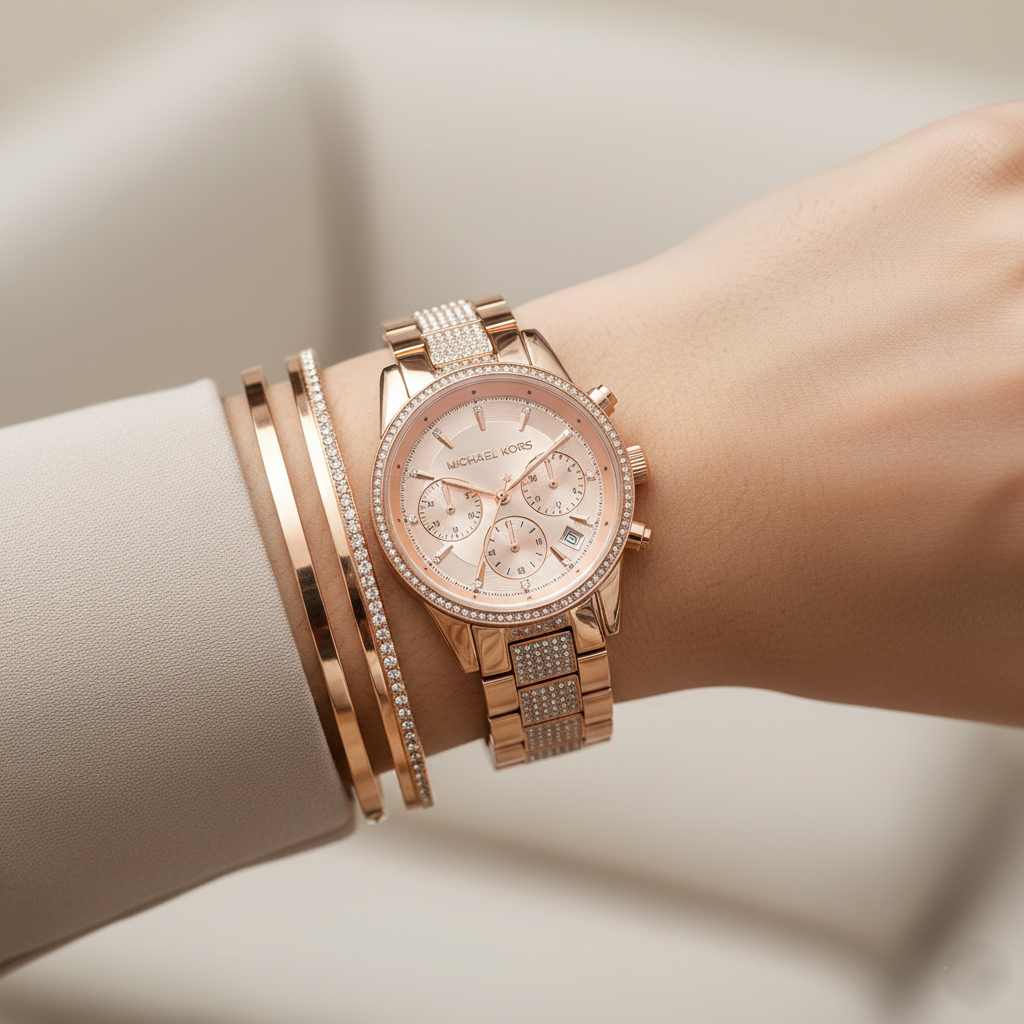 Michael Kors MK6485 Ritz Women’s Rose Gold Dial Rose Gold Stainless Steel Chronograph Watch