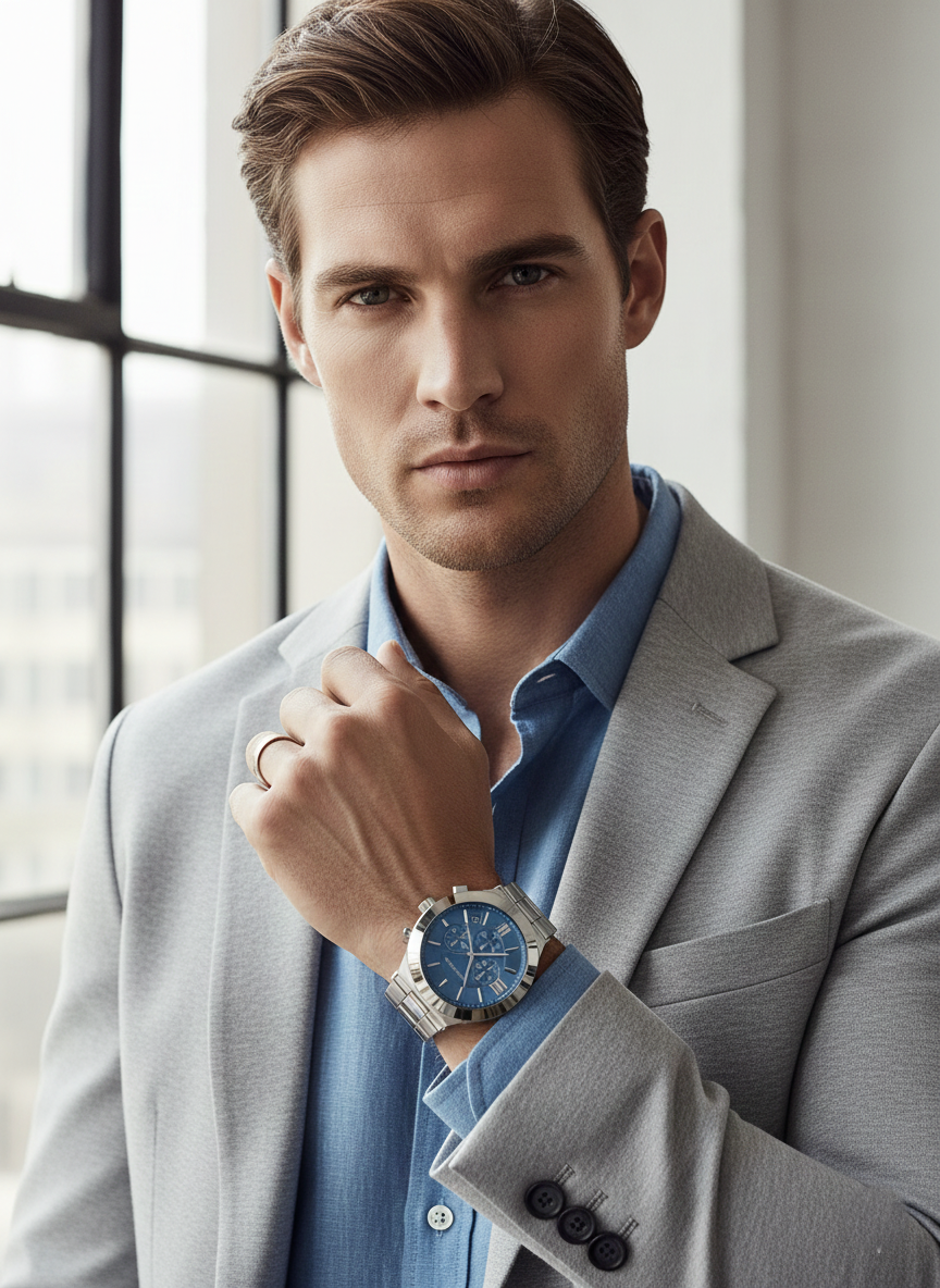 Michael Kors MK9222 Men’s Blue Dial Silver Stainless Steel Billie Chronograph Watch