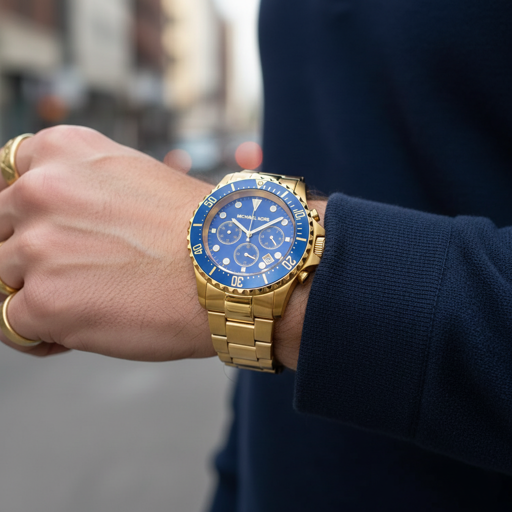 Michael Kors MK8267 Men’s Blue Dial Gold Stainless Steel Everest Chronograph Watch