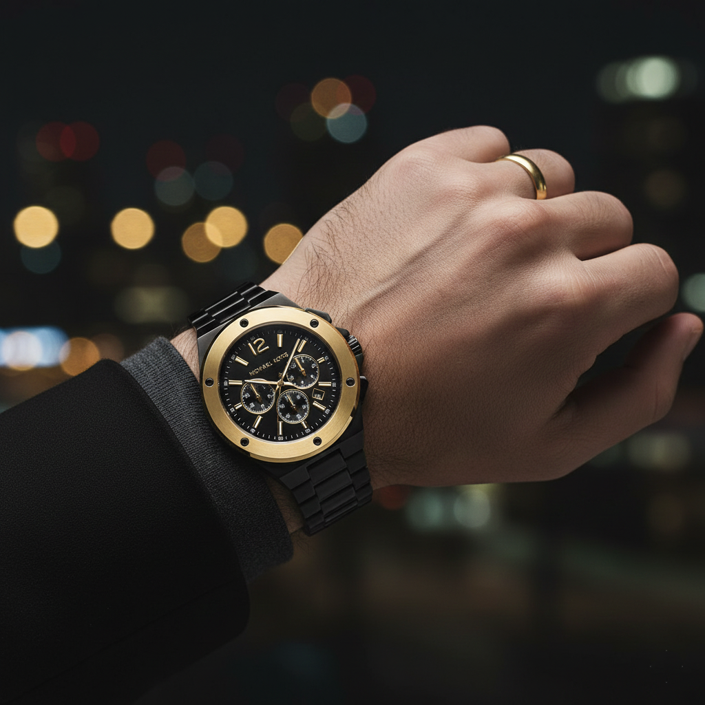 Michael Kors MK8941 Men’s Black Dial Black Gold Stainless Steel Lennox Chronograph Watch