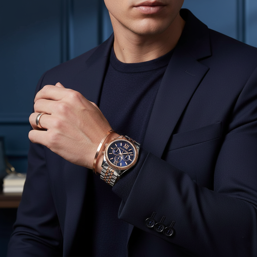 Michael Kors MK8412 Men’s Blue Dial Two-Tone Stainless Steel Lexington Chronograph Watch