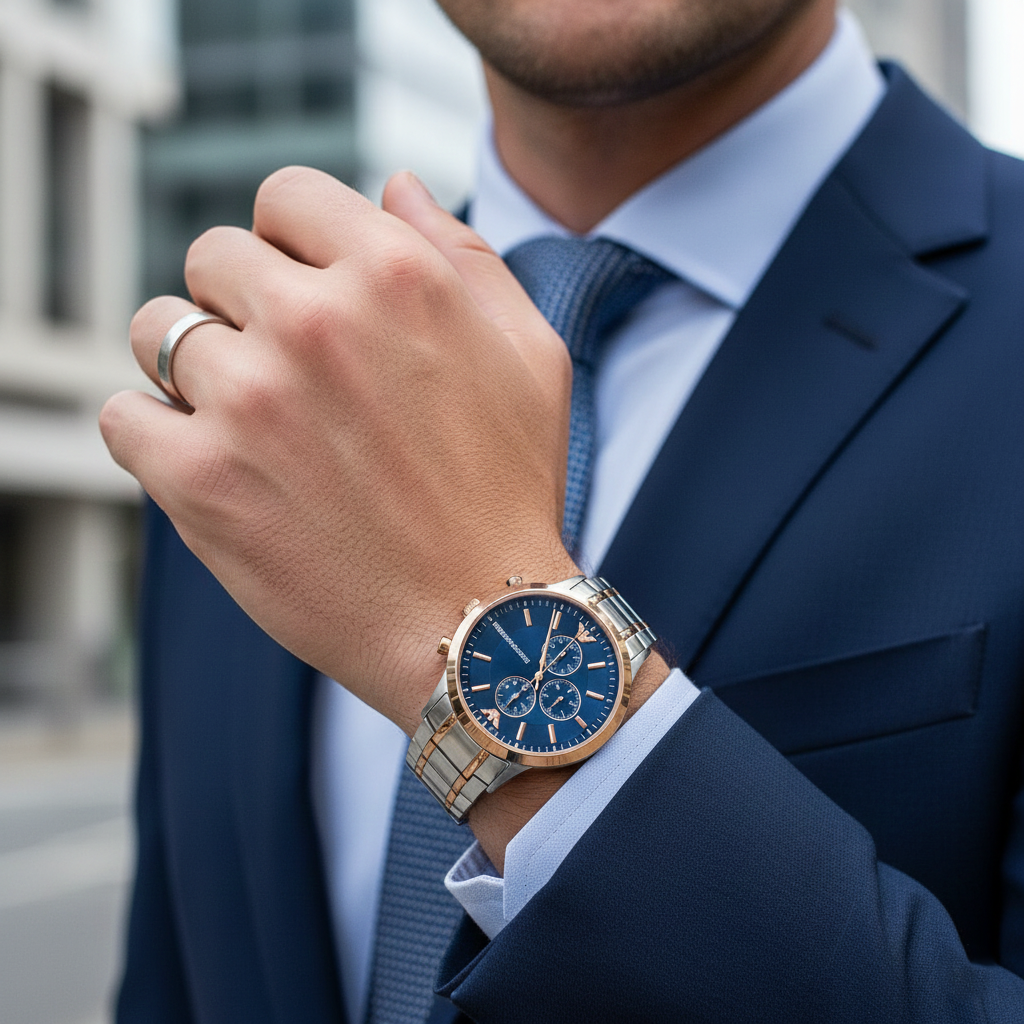 Emporio Armani AR80025 Men’s Blue Dial Two-Tone Stainless Steel Renato Chronograph Watch