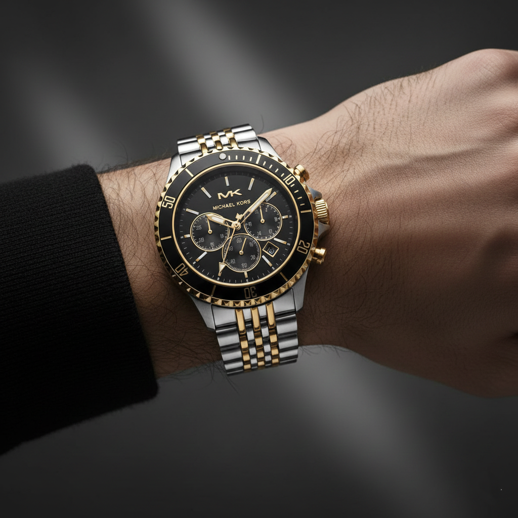 Michael Kors MK8872 Men’s Black Dial Two-Tone Stainless Steel Chronograph Watch