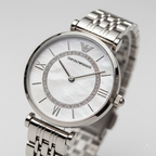 Emporio Armani AR1908 Women’s White Dial Silver Stainless Steel Gianni T-Bar Watch