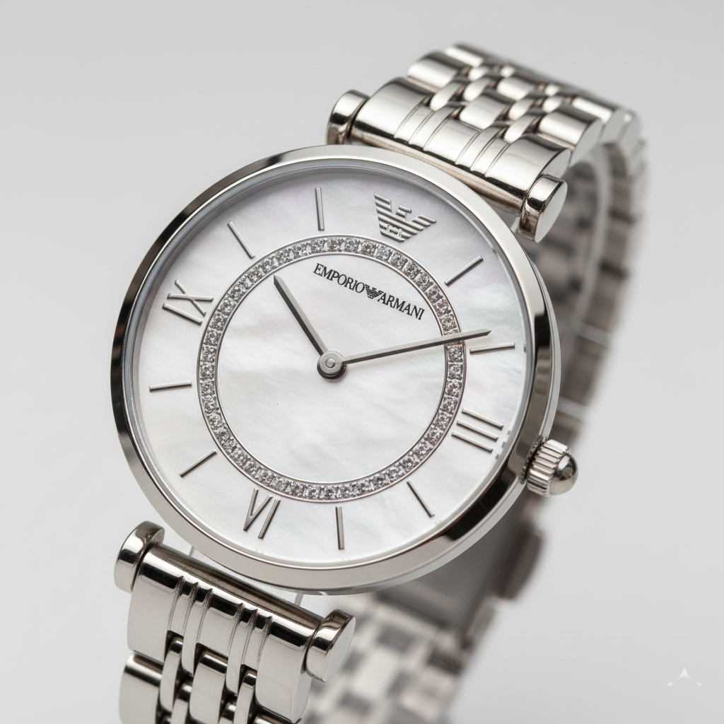 Emporio Armani AR1908 Women’s White Dial Silver Stainless Steel Gianni T-Bar Watch