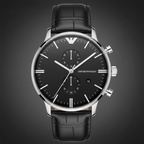 Emporio Armani AR0397 Men’s Black Dial Black Leather Chronograph Watch