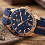 Tommy Hilfiger 1792130 Men’s GMT Watch – Blue Dial, Rose Gold Case & Navy Fabric Strap (200M Water Resistant)