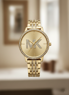 Michael Kors MK4371 Women’s Gold Dial Gold Stainless Steel Crystal MK Logo Watch