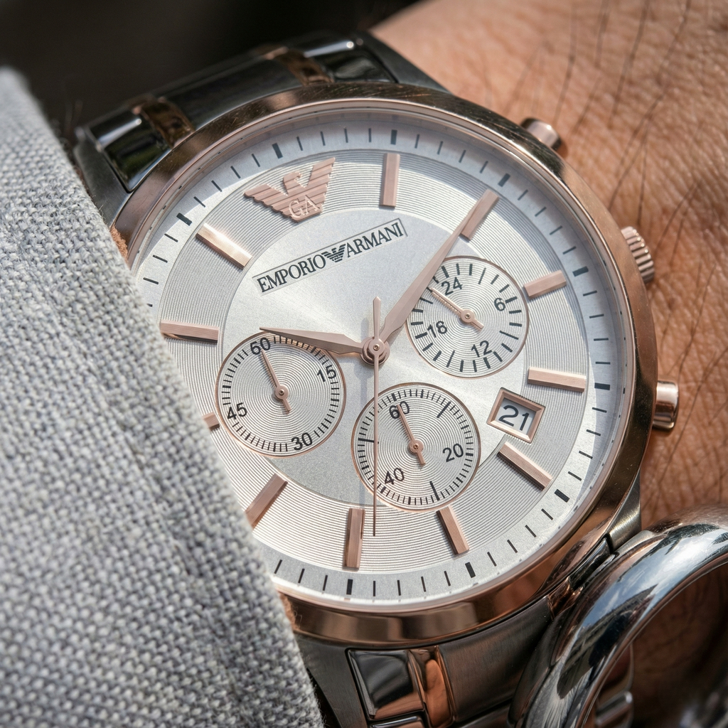 Emporio Armani Renato AR11076 Two-Tone Silver Dial Watch