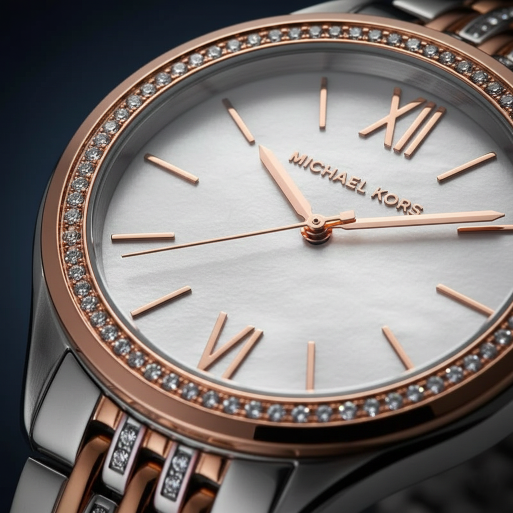 Michael Kors Mindy MK7077 Women’s Mother of Pearl Dial Two-Tone Bracelet Multi-Function Watch