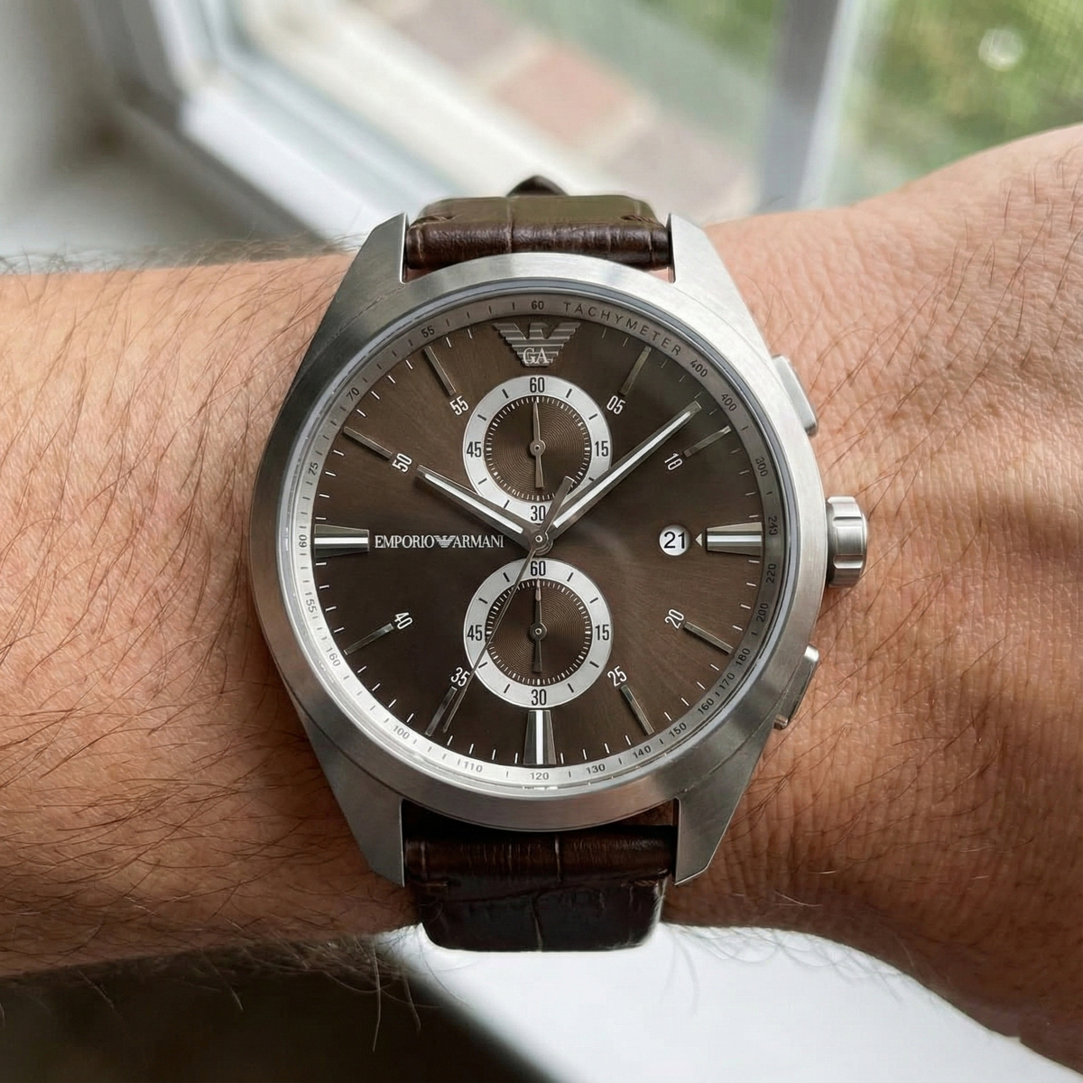 Emporio Armani Claudio AR11482 Men's Chronograph Brown Dial Brown Leather