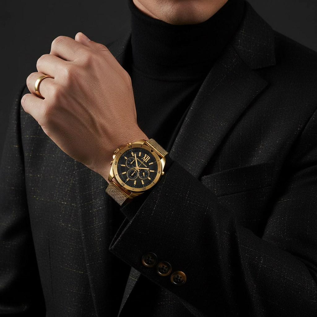 Michael Kors MK8867 Men’s Black Dial Gold Stainless Steel Brecken Chronograph Watch