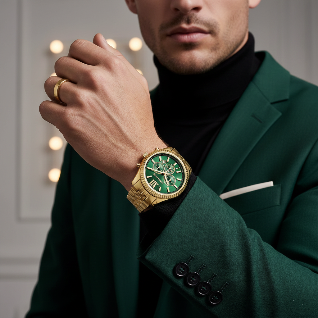 Michael Kors MK8446 Men’s Green Dial Gold Stainless Steel Lexington Chronograph Watch