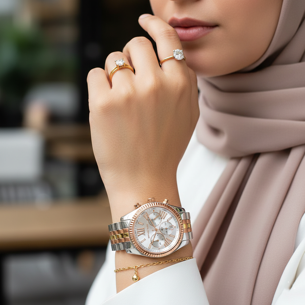 ساعة مايكل كورس MK5735 ليكسنجتون كرونوغراف ثلاثية الألوان للنساء