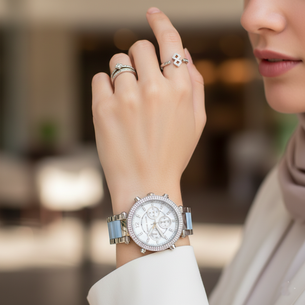 Michael Kors MK6138 Parker Women’s Mother of Pearl Dial Silver Chronograph Watch