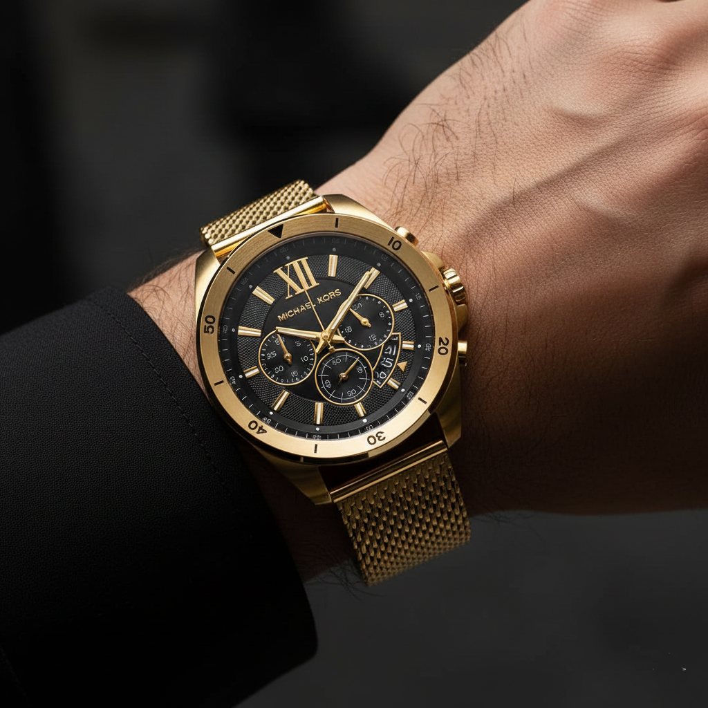 Michael Kors MK8867 Men’s Black Dial Gold Stainless Steel Brecken Chronograph Watch