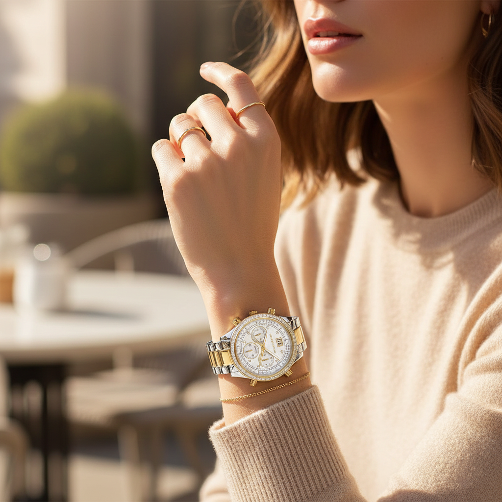 Michael Kors Brinkley MK6188 Women’s Silver & Gold Dial Two-Tone Chronograph Watch