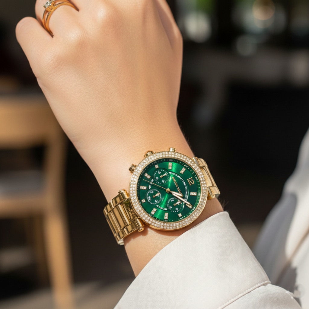 Michael Kors MK6263 Parker Women’s Green Dial Gold Chronograph Watch