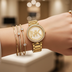 Michael Kors MK5784 Parker Women’s Gold Crystal Bezel MK Logo Dial Stainless Steel Watch