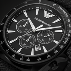 Emporio Armani AR6131 Men’s Black Dial Black Fabric Strap Sigma Chronograph Watch