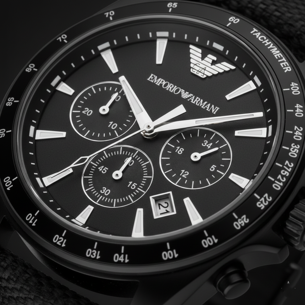 Emporio Armani AR6131 Men’s Black Dial Black Fabric Strap Sigma Chronograph Watch