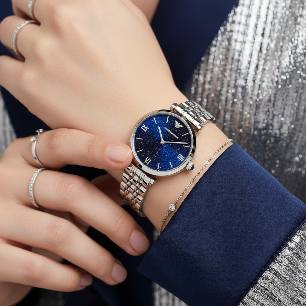 Emporio Armani AR11091 Women’s Blue Dial Silver Stainless Steel Gianni Watch