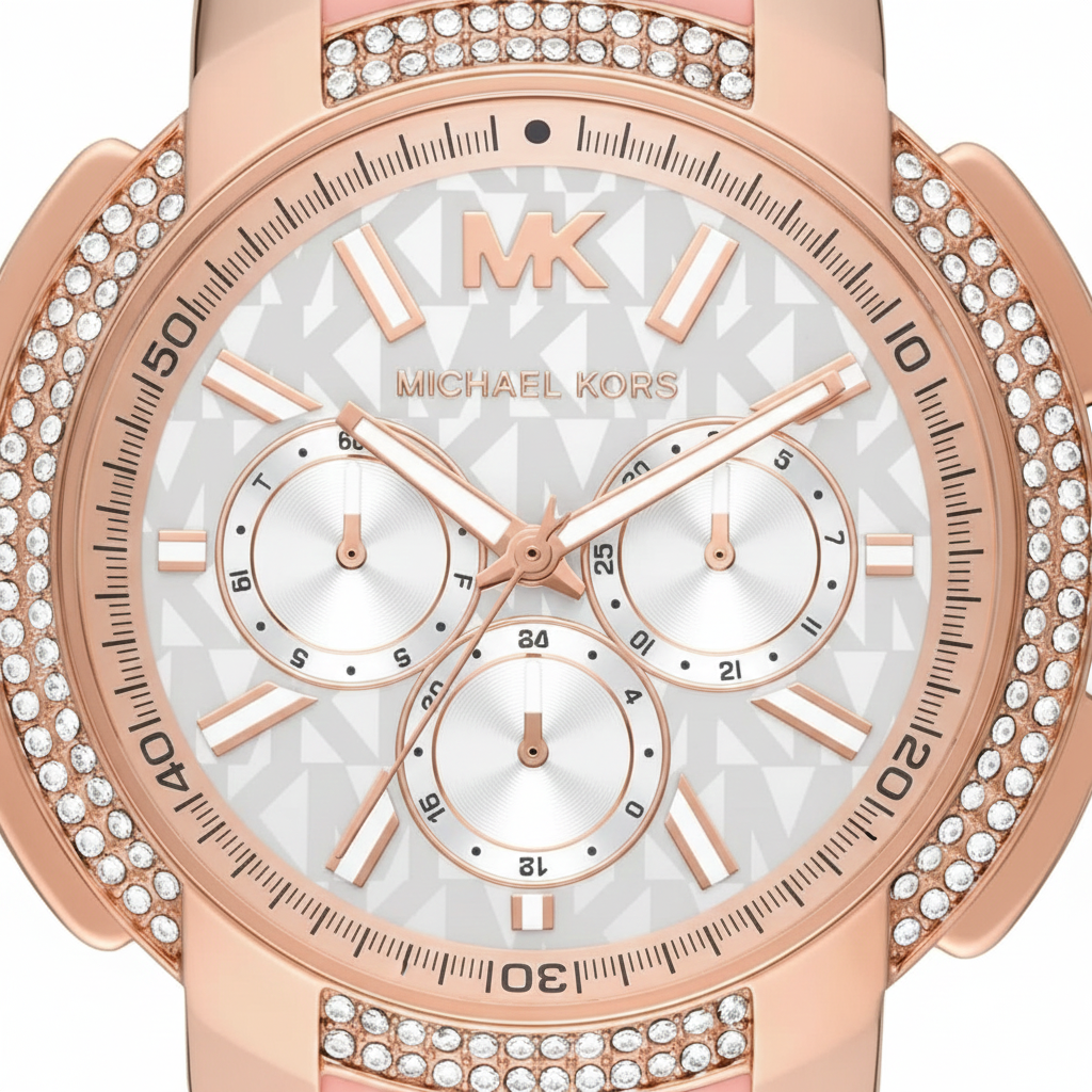 Michael Kors  MK7222 Women’s White Dial Pink Logo Strap Rose Gold Multi-Function Watch