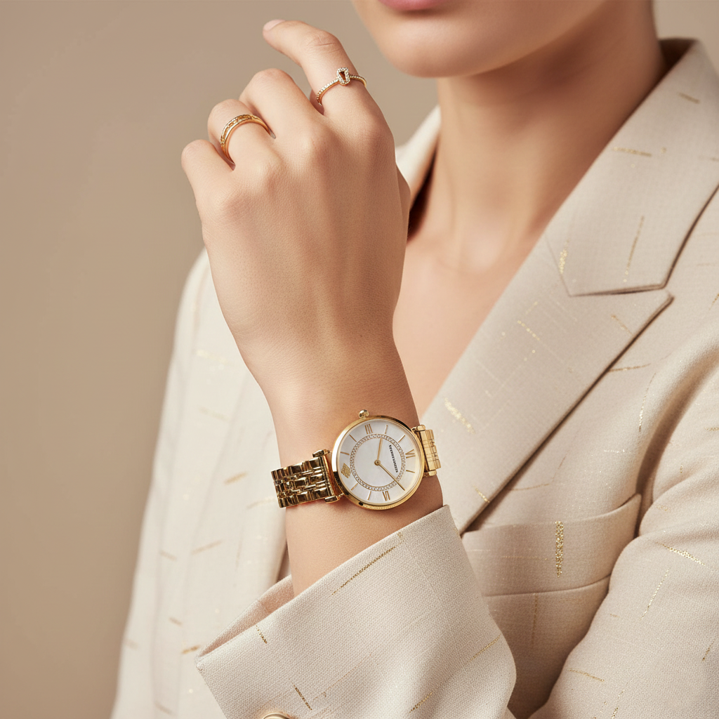 Emporio Armani AR1907 Women’s Mother of Pearl Dial Gold Stainless Steel Gianni T-Bar Watch