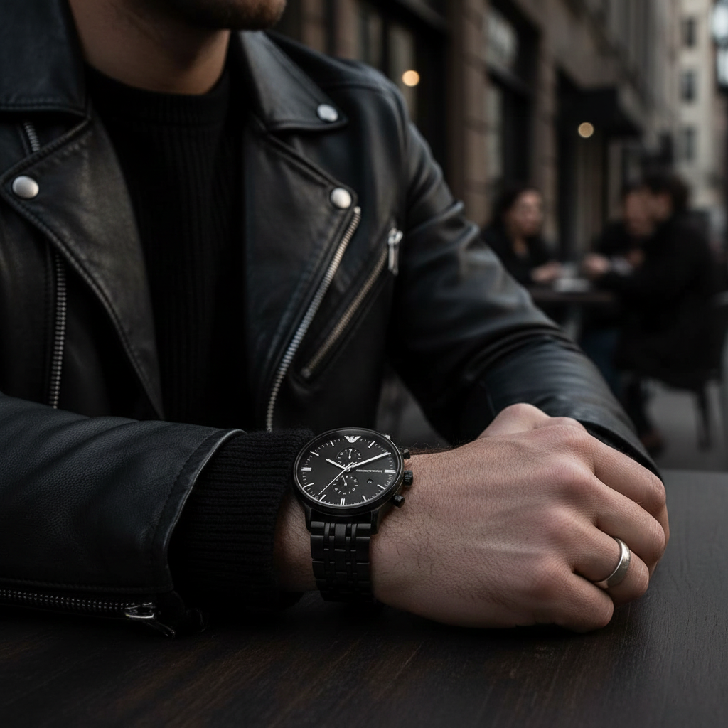 Emporio Armani AR1934 Men’s Black Dial Black Stainless Steel Chronograph Watch