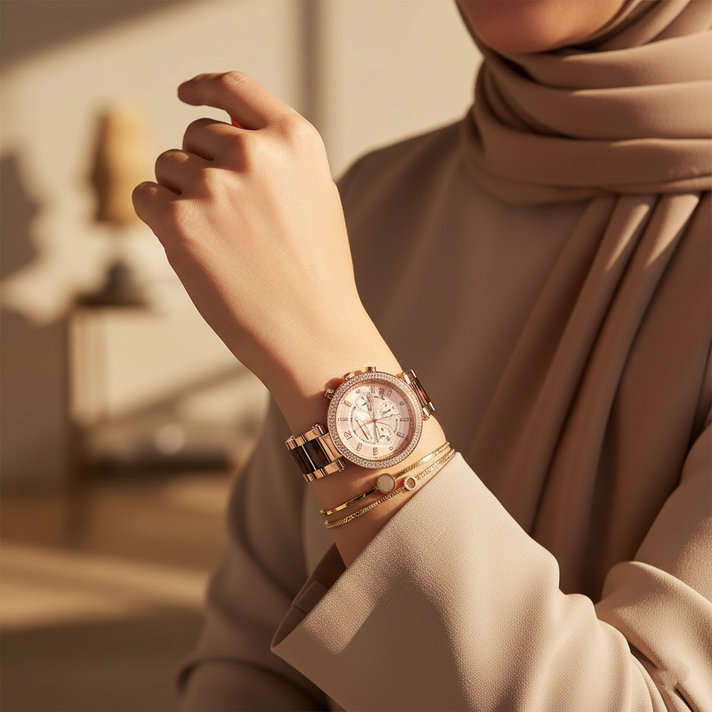 ساعة مايكل كورس MK5538 باركر للنساء، كرونوغراف ستانلس ستيل بلون ذهبي وردي ومينا ذهبي وردي
