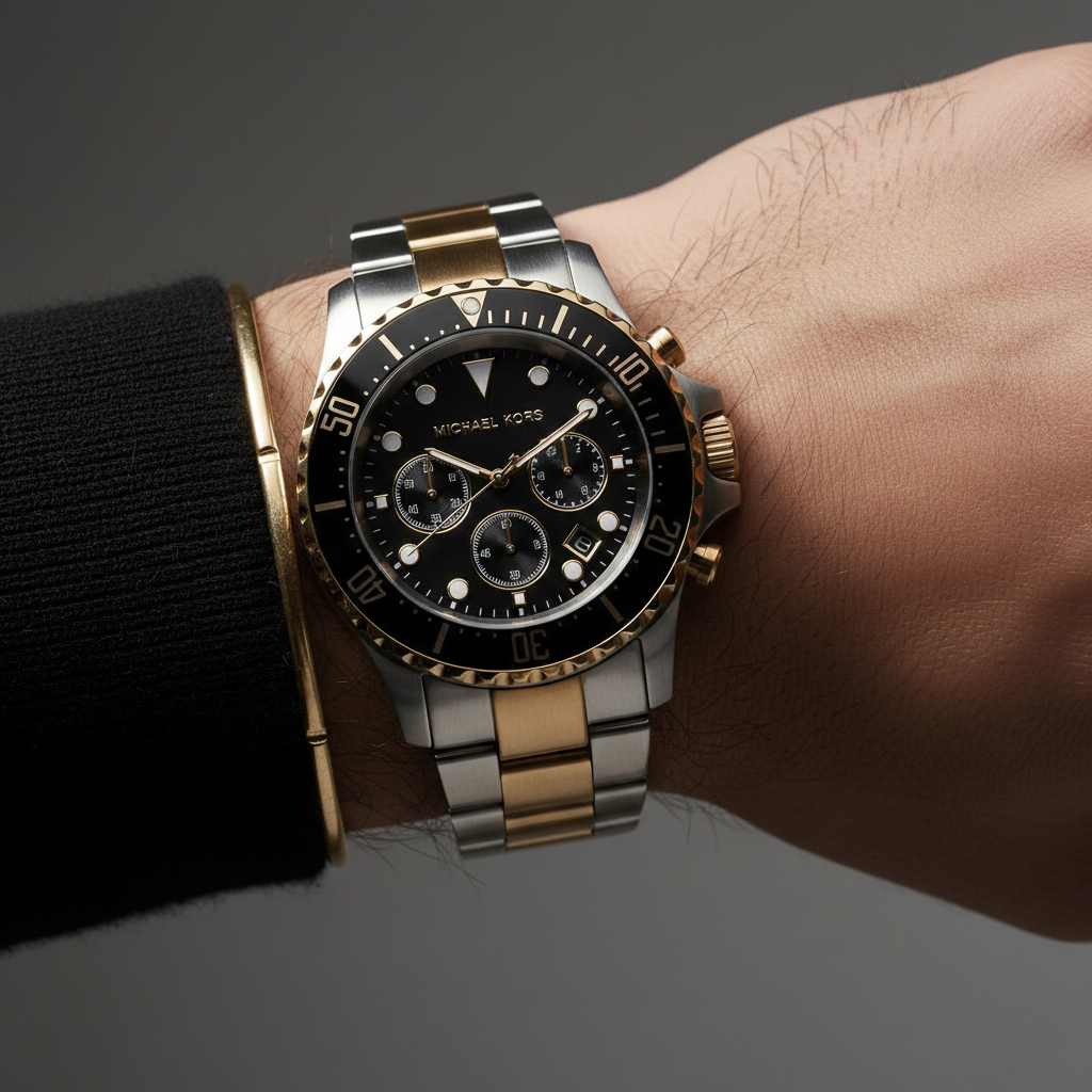 Michael Kors MK8311 Men’s Black Dial Two-Tone Stainless Steel Everest Chronograph Watch