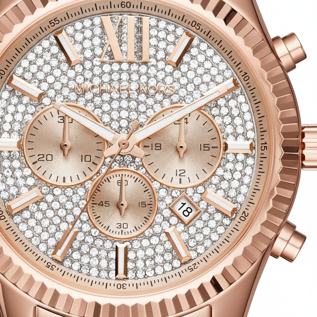 Michael Kors MK8580 Men’s Crystal Dial Rose Gold Stainless Steel Lexington Chronograph Watch