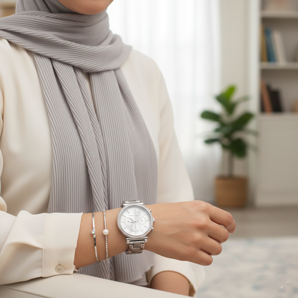 ساعة مايكل كورس MK6575 صوفي كرونوغراف نسائية فضية اللون بمينا فضي من الستانلس ستيل
