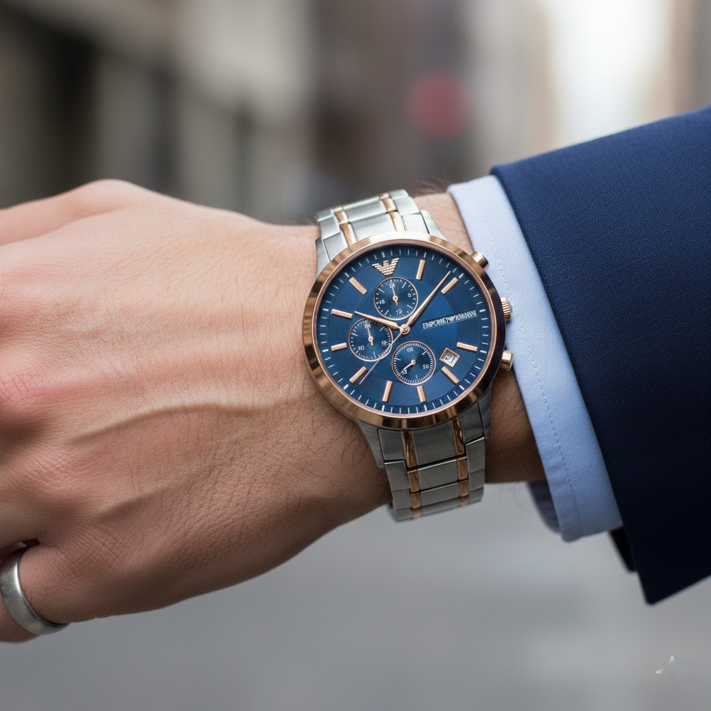Emporio Armani AR80025 Men’s Blue Dial Two-Tone Stainless Steel Renato Chronograph Watch