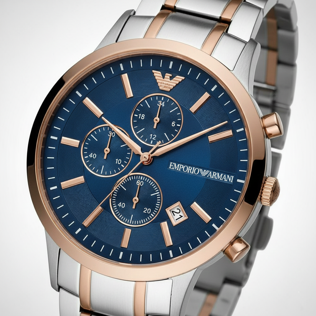 Emporio Armani AR80025 Men’s Blue Dial Two-Tone Stainless Steel Renato Chronograph Watch