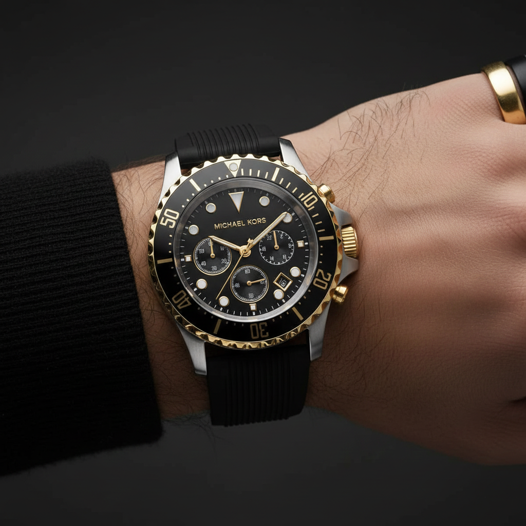 Michael Kors MK8366 Men’s Black Dial Black Silicone Strap Everest Chronograph Watch