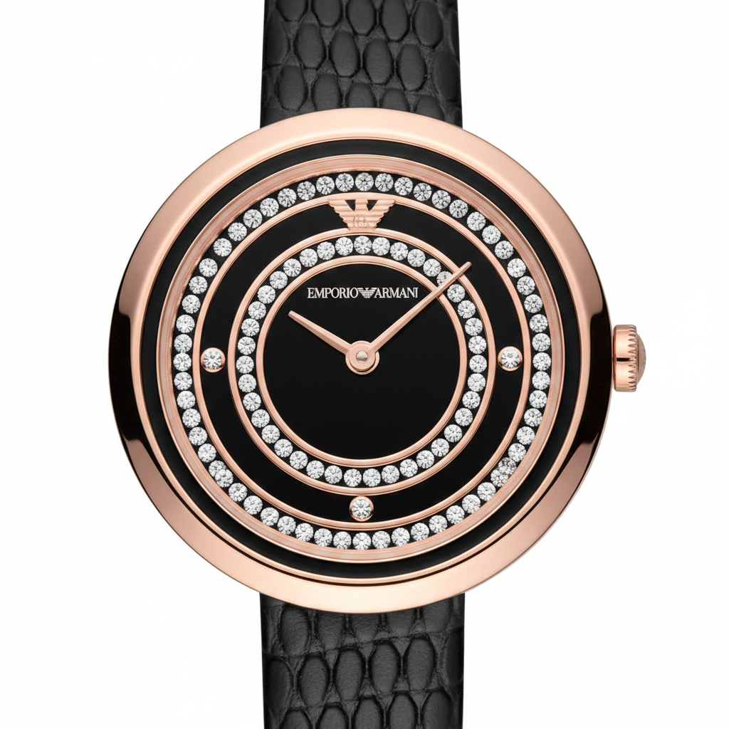 Emporio Armani AR11493 Women’s Black Dial Rose Gold Leather Rosa Watch