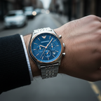 Emporio Armani AR1974 Men’s Blue Dial Stainless Steel Zeta Chronograph Watch