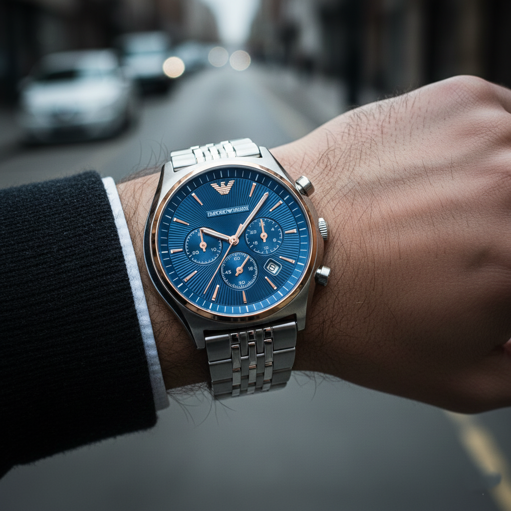 Emporio Armani AR1974 Men’s Blue Dial Stainless Steel Zeta Chronograph Watch