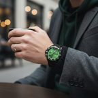 ساعة كرونوغراف Emporio Armani AR11463 للرجال بمينا أخضر وسوار سيليكون ومقاومة للماء